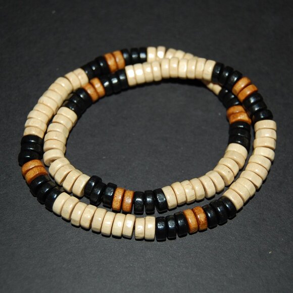 Wood Necklace,Mens Necklace,Wooden Men Necklace,Surfer Necklace,Wood Beaded - Picture 3 of 3